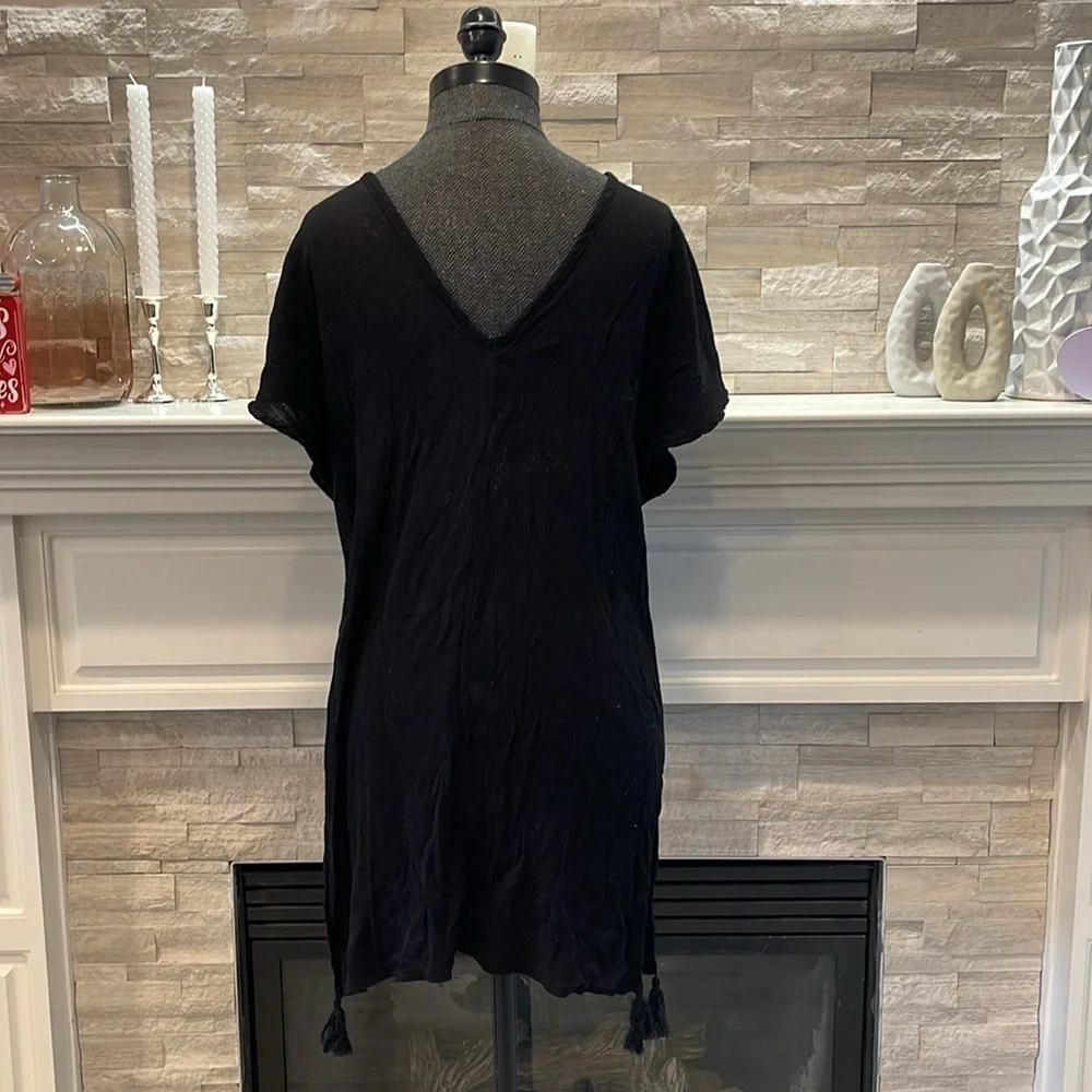 Kona Sol Boho Swimsuit Cover Up Black w/ Crochet Lace, Tassels Medium - Picture 8 of 8